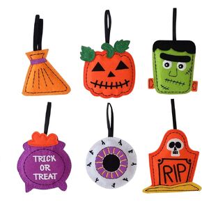 Halloween Ornaments - Set of 6 Plush Felt Handmade Decor - Broom, Jack-o'-lantern, Frankenstein, Witchcraft, Eyeball, RIP Tomb Design - Christmas Ornaments for Tree - 3.5"