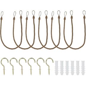 PATIKIL Curtain Tiebacks Ropes, 6 Pack Decorative Tie Backs Braided Curtain Holdback Cord for Home Office Decor, with Screw Hooks & Bolts, Light Yellow