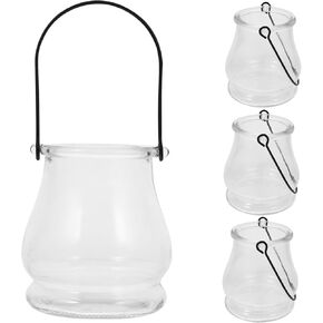 DOITOOL 4PCS Hanging Glass Tealight Holder, Hanging Glass Candle Holder with Handles Plant Terrariums Glass Air Plants Tea Light Votive Candle Holders for Wedding Party DIY