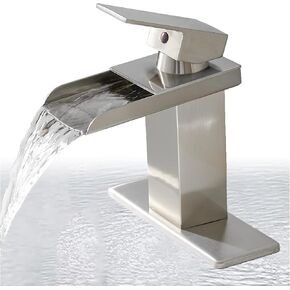 Bathroom Faucet Chrome Waterfall Single Handle One Hole Vanity Sink Modern Mixer Tap Commercial Deck Mount Lavatory Stainless Steel Faucet with Supply Lines Polished
