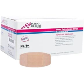 School Health - Adhesive Bandages, XL Sheer Strips, Protection & Wound Care for Cuts and Scrapes, Premium Adhesive Stays Secure with Movement, 2" x 4" | 50/Box