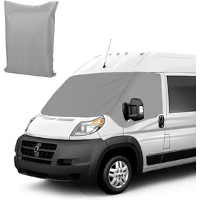 600D Windshield Cover Compatible with Ram ProMaster 1500 2014-2022 , Windshield Cover Front Window Cover with Mirror Cutouts (Gray)