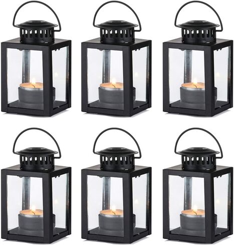 فوانيس Nuptio لشموع فوانيس الحديقة، فوانيس صغيرة معلقة على الطراز العتيق لشموع الشموع الصغيرة، حاملات مصابيح الشاي السوداء للمناسبات الداخلية والخارجية وحفلات أعياد الميلاد (5 قطع + قطعة واحدة) in Kuwait