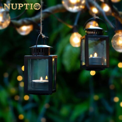 فوانيس Nuptio لشموع فوانيس الحديقة، فوانيس صغيرة معلقة على الطراز العتيق لشموع الشموع الصغيرة، حاملات مصابيح الشاي السوداء للمناسبات الداخلية والخارجية وحفلات أعياد الميلاد (5 قطع + قطعة واحدة) in Kuwait