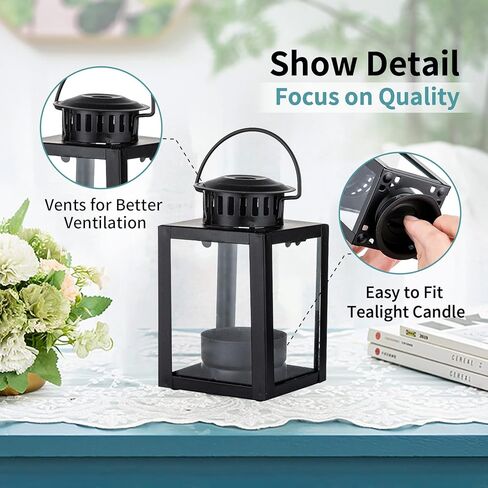 فوانيس Nuptio لشموع فوانيس الحديقة، فوانيس صغيرة معلقة على الطراز العتيق لشموع الشموع الصغيرة، حاملات مصابيح الشاي السوداء للمناسبات الداخلية والخارجية وحفلات أعياد الميلاد (5 قطع + قطعة واحدة) in Kuwait