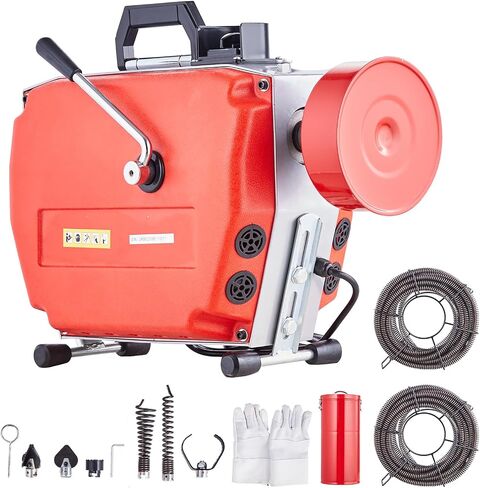 VEVOR 120FT x 7/8 Inch Drain Cleaner Machine, 420W Electric Sewer Snake Auger Manual Feed - with 6 Cutters, 2 Steel Cables (120' x 7/8" and 18' x 3/8") & CW/CCW Control for 1.9" to 6" Pipes in Saudi Arabia