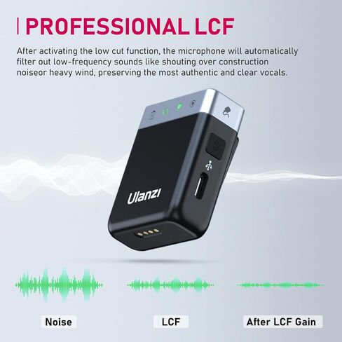 ميكروفون ULANZI UW-MIC اللاسلكي Lavalier 2.4 جيجا هرتز لجهاز iPhone iPad، ميكروفون تشغيل 2 في 1 مع علبة شحن للهاتف وتسجيل الفيديو ومقابلة مستخدمي YouTube ومدوني الفيديو، نطاق نقل 328 قدمًا in Saudi Arabia