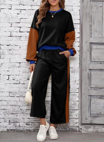 SHEWIN Women's 2 Piece Lounge Sets For Women Casual Long Sleeve Tops and Wide Leg Pants Matching Set in Saudi Arabia
