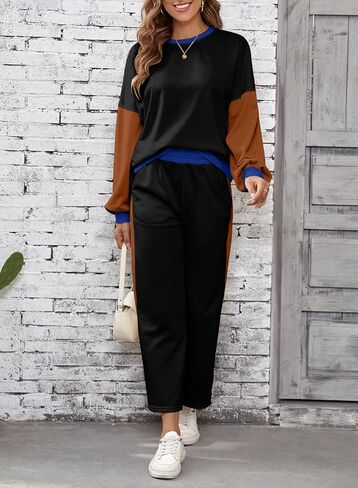 SHEWIN Women's 2 Piece Lounge Sets For Women Casual Long Sleeve Tops and Wide Leg Pants Matching Set in Saudi Arabia