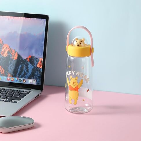 مينيسو ديزني ويني ذا بوه زجاجة مياه بلاستيكية باردة مع مقبض 600 مل قارورة مانعة للتسرب قابلة لإعادة الاستخدام للبنين والبنات in Kuwait