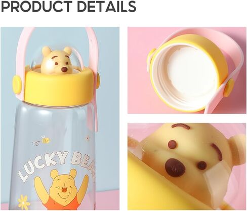 مينيسو ديزني ويني ذا بوه زجاجة مياه بلاستيكية باردة مع مقبض 600 مل قارورة مانعة للتسرب قابلة لإعادة الاستخدام للبنين والبنات in Kuwait