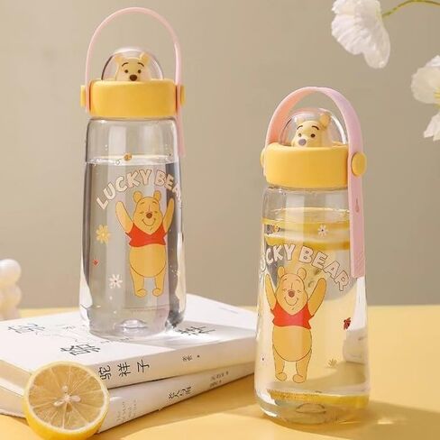 مينيسو ديزني ويني ذا بوه زجاجة مياه بلاستيكية باردة مع مقبض 600 مل قارورة مانعة للتسرب قابلة لإعادة الاستخدام للبنين والبنات in Kuwait