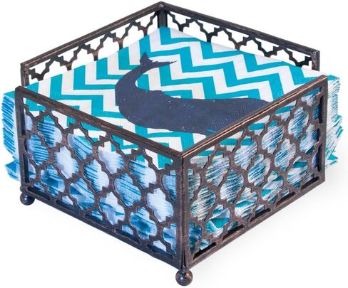 بوسطن انترناشونال تحتفل بحامل مناديل الكوكتيل Tangier Trellis The Home، مقاس 5.25 × 5.25 بوصة، نحاسي عتيق in Saudi Arabia