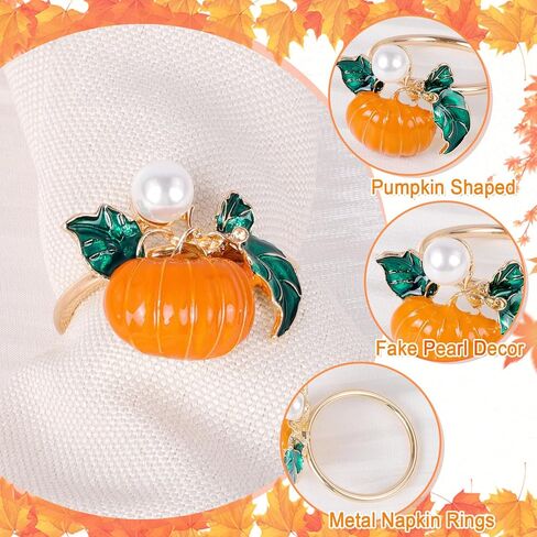 Emivery Fall Napkin Rings Set of 6, Pumpkin Napkin Rings Metal Autumn Pumpkin Napkin Buckle with Pearls Dinning Table Decor for Fall Party Family Gathering Thanksgiving Halloween in Saudi Arabia