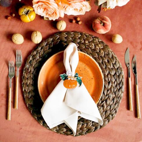Emivery Fall Napkin Rings Set of 6, Pumpkin Napkin Rings Metal Autumn Pumpkin Napkin Buckle with Pearls Dinning Table Decor for Fall Party Family Gathering Thanksgiving Halloween in Saudi Arabia