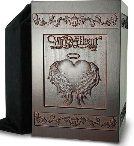 Large Wooden Urn for Adult Male Female Ashes, Decorative Cremation Urn for Human Ashes, Funeral Memorial Wooden Box Urn for Women Men with Relief Sculpture with Velvet Bag(Heart-Wings) in Saudi Arabia