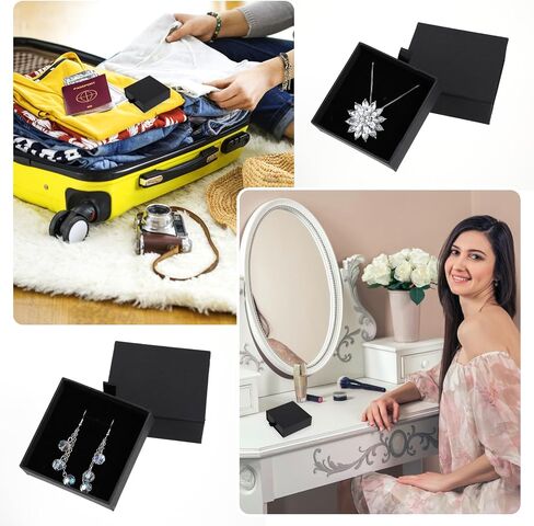 Lusofie 2 PCS Jewelry Gift Boxes 3.5×3.5×1.2inch Jewelry Organizer Box Drawer Type Small Jewelry Gift Box Black Jewelry Box for Wmen for Bracelets Earrings Necklaces in Saudi Arabia
