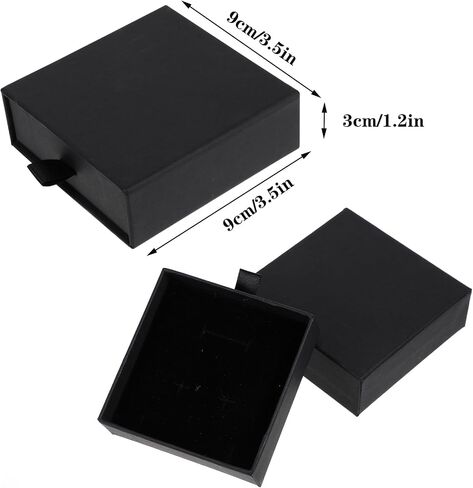 Lusofie 2 PCS Jewelry Gift Boxes 3.5×3.5×1.2inch Jewelry Organizer Box Drawer Type Small Jewelry Gift Box Black Jewelry Box for Wmen for Bracelets Earrings Necklaces in Saudi Arabia