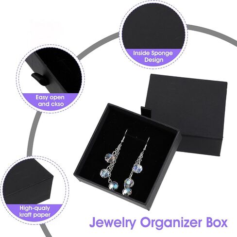 Lusofie 2 PCS Jewelry Gift Boxes 3.5×3.5×1.2inch Jewelry Organizer Box Drawer Type Small Jewelry Gift Box Black Jewelry Box for Wmen for Bracelets Earrings Necklaces in Saudi Arabia