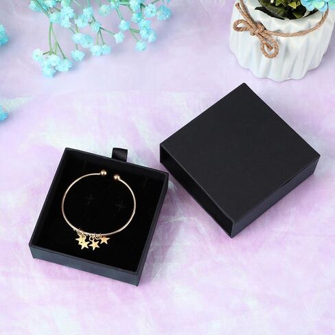 Lusofie 2 PCS Jewelry Gift Boxes 3.5×3.5×1.2inch Jewelry Organizer Box Drawer Type Small Jewelry Gift Box Black Jewelry Box for Wmen for Bracelets Earrings Necklaces in Saudi Arabia