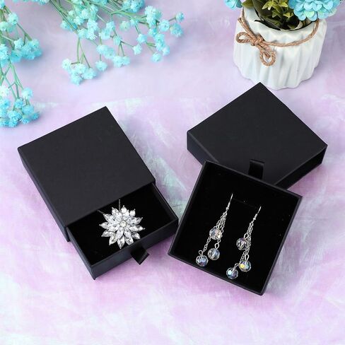 Lusofie 2 PCS Jewelry Gift Boxes 3.5×3.5×1.2inch Jewelry Organizer Box Drawer Type Small Jewelry Gift Box Black Jewelry Box for Wmen for Bracelets Earrings Necklaces in Saudi Arabia