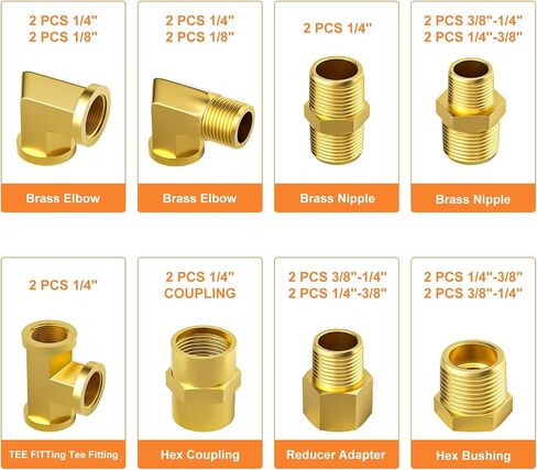 GASHER 12PCS Brass Hex Bushing Fitting Kit Hex Bushing 1/4" - 1/8", 3/8" - 1/8", 3/8" - 1/4", 1/2" - 1/4", 1/2" - 3/8", 3/4" - 1/2" in Kuwait