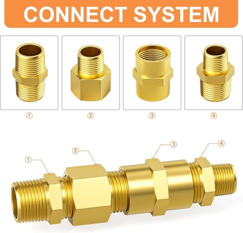 GASHER 12PCS Brass Hex Bushing Fitting Kit Hex Bushing 1/4" - 1/8", 3/8" - 1/8", 3/8" - 1/4", 1/2" - 1/4", 1/2" - 3/8", 3/4" - 1/2" in Kuwait
