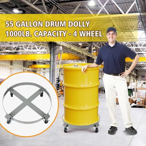 55 Gallon Drum Dolly - 4 Wheels, 1000lbs Load Capacity, 67cm Outer Ring, 3" Universal Casters, 2 Braked Rollers in Saudi Arabia