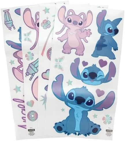 ملصقات جدارية لغرفة الأطفال من Disney مرخصة رسميًا من Stitch and Angel، ديكورات ملصقات لغرفة اللعب لشخصيات كرتونية قابلة لإعادة الاستخدام للأولاد والبنات، ديكور باللونين الوردي والأرجواني وإكسسوارات الهدايا | بالادون in Kuwait