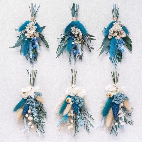 Mini Dried Flower Bouquet (Pack of 6), Dried Flower Bouquet for Bohemian Wedding Table Centerpieces, Dried Pampas Grass, Groom and Best Man Boutonnieres, Dried Cake Flowers. (Grey Blue) in Saudi Arabia