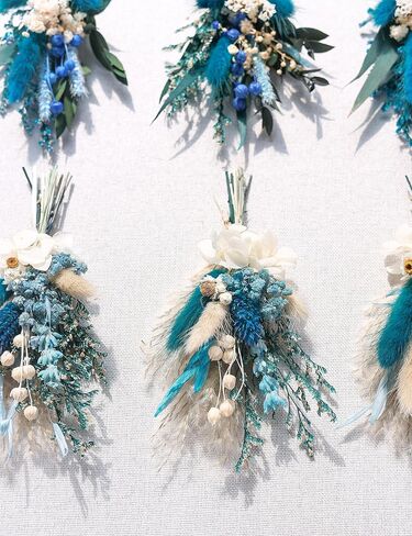 Mini Dried Flower Bouquet (Pack of 6), Dried Flower Bouquet for Bohemian Wedding Table Centerpieces, Dried Pampas Grass, Groom and Best Man Boutonnieres, Dried Cake Flowers. (Grey Blue) in Saudi Arabia