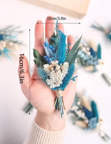 Mini Dried Flower Bouquet (Pack of 6), Dried Flower Bouquet for Bohemian Wedding Table Centerpieces, Dried Pampas Grass, Groom and Best Man Boutonnieres, Dried Cake Flowers. (Grey Blue) in Saudi Arabia