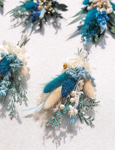 Mini Dried Flower Bouquet (Pack of 6), Dried Flower Bouquet for Bohemian Wedding Table Centerpieces, Dried Pampas Grass, Groom and Best Man Boutonnieres, Dried Cake Flowers. (Grey Blue) in Saudi Arabia
