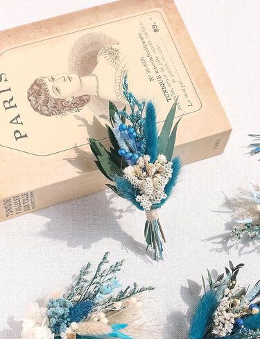 Mini Dried Flower Bouquet (Pack of 6), Dried Flower Bouquet for Bohemian Wedding Table Centerpieces, Dried Pampas Grass, Groom and Best Man Boutonnieres, Dried Cake Flowers. (Grey Blue) in Saudi Arabia
