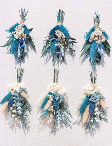 Mini Dried Flower Bouquet (Pack of 6), Dried Flower Bouquet for Bohemian Wedding Table Centerpieces, Dried Pampas Grass, Groom and Best Man Boutonnieres, Dried Cake Flowers. (Grey Blue) in Saudi Arabia