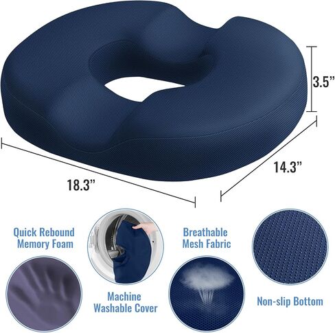 CloudBliss Donut Pillow Stadium Seat Cushion for Tailbone Pain Relief and Hemorrhoids, Memory Foam Seat Chair Cushion, Portable Seat Cushions for Bleachers, Car, Home & Office in Saudi Arabia