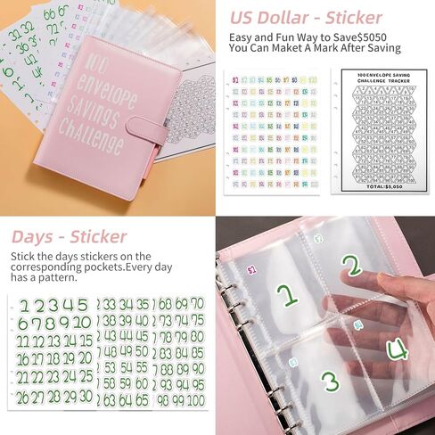 100 Envelope Challenge Binder Kit, A5 Money Saving Challenge Book with 25 Cash Envelopes, Cash Stuffing Binder with Digital Stickers, Purple Money Planner in Saudi Arabia