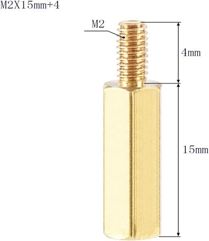 Male to Female Thread Spacer Screws Brass Hex Standoff M2 x 15mm + 4mm PCB Pillar for Drone Quadcopter, Computer & Circuit Board, Pack of 20, Gold in Kuwait