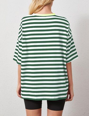 Women Oversized Striped T Shirts Color Block Shirt Crew Neck Basic Casual Tops Y2K Loose Pullover Short Sleeve Tee Tops in Saudi Arabia