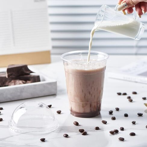 [100 Sets-16 oz.] Plastic Cups With Dome Straw Slot Lids PET Crystal Clear Disposable Togo Cup BPA Free For Party Ice Cold Drinks Coffee Tea Parfait Dessert Smoothie Bubble Boba Fruit Milkshake Slush in Kuwait