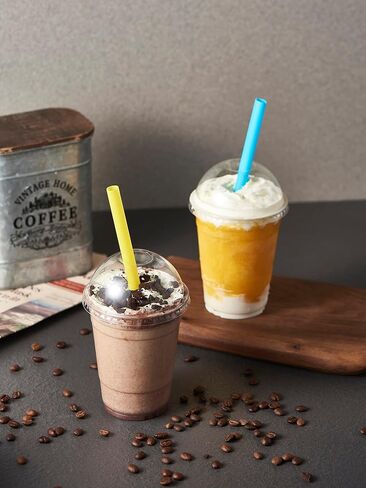 [100 Sets-16 oz.] Plastic Cups With Dome Straw Slot Lids PET Crystal Clear Disposable Togo Cup BPA Free For Party Ice Cold Drinks Coffee Tea Parfait Dessert Smoothie Bubble Boba Fruit Milkshake Slush in Kuwait