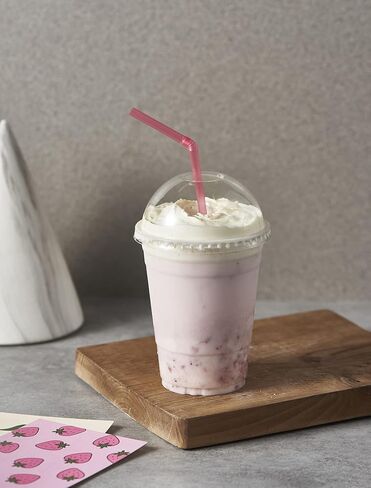 [100 Sets-16 oz.] Plastic Cups With Dome Straw Slot Lids PET Crystal Clear Disposable Togo Cup BPA Free For Party Ice Cold Drinks Coffee Tea Parfait Dessert Smoothie Bubble Boba Fruit Milkshake Slush in Kuwait