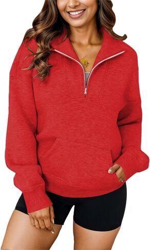 YeGine Womens Sweatshirt Oversized Quarter Zip Pullover Half Zip Long Sleeve Top in Kuwait