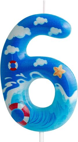 Blue Ocean Birthday Candles Summer Ocean Number 6 Candle Blue Ocean Party Decorations for Cake Toppers Hawaiian Beach Theme Party Supplies Boy Girl Birthday Party Decorations Favors Gifts in Saudi Arabia