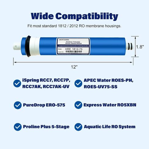 استبدال فلتر غشاء RO 75 GPD، أغشية التناضح العكسي، متوافق مع iSpring RCC7 / RCC7AK / RCC7P / RCC7P-AK / RCC7D / RCC7U، APEC ROES-UV75-SS/ROES-UV75 / ROES-PH75 (عبوة واحدة) in Kuwait