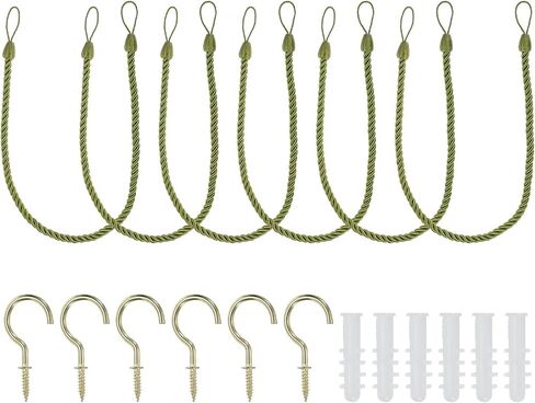 PATIKIL Curtain Tiebacks Ropes, 6 Pack Decorative Tie Backs Braided Curtain Holdback Cord for Home Office Decor, with Screw Hooks & Bolts, Light Yellow in Saudi Arabia