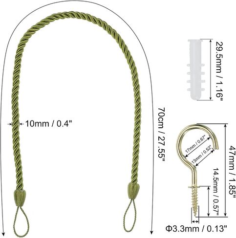PATIKIL Curtain Tiebacks Ropes, 6 Pack Decorative Tie Backs Braided Curtain Holdback Cord for Home Office Decor, with Screw Hooks & Bolts, Light Yellow in Saudi Arabia