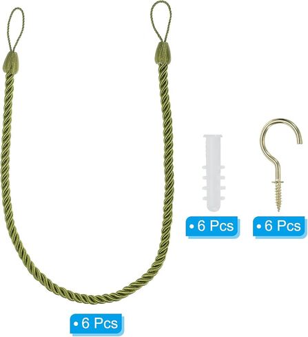 PATIKIL Curtain Tiebacks Ropes, 6 Pack Decorative Tie Backs Braided Curtain Holdback Cord for Home Office Decor, with Screw Hooks & Bolts, Light Yellow in Saudi Arabia