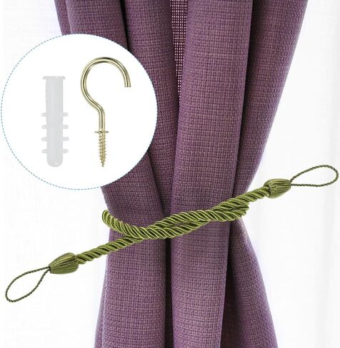 PATIKIL Curtain Tiebacks Ropes, 6 Pack Decorative Tie Backs Braided Curtain Holdback Cord for Home Office Decor, with Screw Hooks & Bolts, Light Yellow in Saudi Arabia