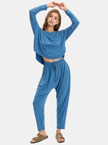 Byinns طقم نسائي فضفاض مكون من قطعتين موضة خريف 2024 بأكمام طويلة ملابس رياضية غير رسمية أطقم متطابقة in Kuwait